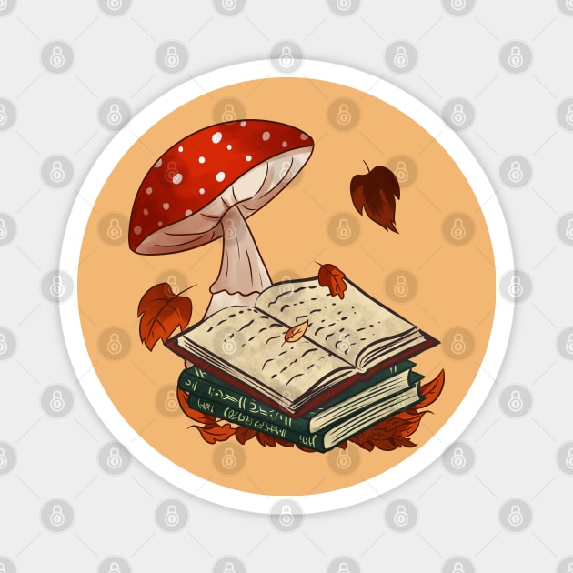 Vintage books and mushroom Magnet by Doya